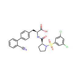 N#Cc1ccccc1-c1ccc(C[C@H](NC(=O)[C@@H]2CCCN2S(=O)(=O)c2cc(Cl)cc(Cl)c2)C(=O)O)cc1 ZINC000028766858