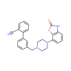 N#Cc1ccccc1-c1cccc(CN2CCN(c3cccc4[nH]c(=O)oc34)CC2)c1 ZINC000026395657