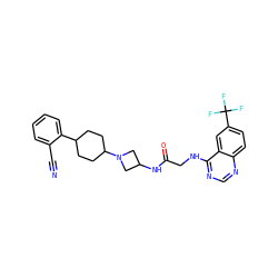 N#Cc1ccccc1C1CCC(N2CC(NC(=O)CNc3ncnc4ccc(C(F)(F)F)cc34)C2)CC1 ZINC000095596964