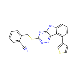 N#Cc1ccccc1CSc1nnc2c(n1)[nH]c1cccc(-c3ccsc3)c12 ZINC000205103644