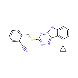 N#Cc1ccccc1CSc1nnc2c(n1)[nH]c1cccc(C3CC3)c12 ZINC000205103619