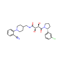 N#Cc1ccccc1N1CCC(CNC(=O)[C@H](O)[C@@H](O)C(=O)N2CCC[C@@H]2c2cccc(Cl)c2)CC1 ZINC000071334981