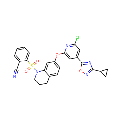 N#Cc1ccccc1S(=O)(=O)N1CCCc2ccc(Oc3cc(-c4nc(C5CC5)no4)cc(Cl)n3)cc21 ZINC000103264549