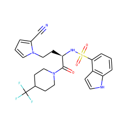 N#Cc1cccn1CC[C@@H](NS(=O)(=O)c1cccc2[nH]ccc12)C(=O)N1CCC(C(F)(F)F)CC1 ZINC000115829039