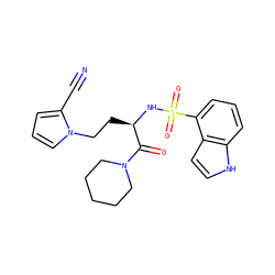 N#Cc1cccn1CC[C@@H](NS(=O)(=O)c1cccc2[nH]ccc12)C(=O)N1CCCCC1 ZINC000115832449