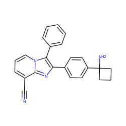 N#Cc1cccn2c(-c3ccccc3)c(-c3ccc(C4(N)CCC4)cc3)nc12 ZINC000113657793