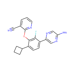 N#Cc1cccnc1Oc1c(C2CCC2)ccc(-c2cnc(N)cn2)c1F ZINC000224554389
