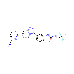 N#Cc1ccnc(-c2ccn3c(-c4cccc(NC(=O)NCC(F)(F)F)c4)cnc3c2)n1 ZINC000139659784