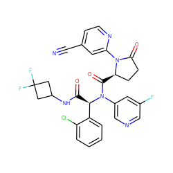 N#Cc1ccnc(N2C(=O)CC[C@H]2C(=O)N(c2cncc(F)c2)[C@H](C(=O)NC2CC(F)(F)C2)c2ccccc2Cl)c1 ZINC000205136523