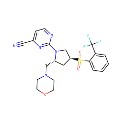 N#Cc1ccnc(N2C[C@@H](S(=O)(=O)c3ccccc3C(F)(F)F)C[C@@H]2CN2CCOCC2)n1 ZINC000168537426