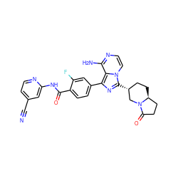 N#Cc1ccnc(NC(=O)c2ccc(-c3nc([C@@H]4CC[C@H]5CCC(=O)N5C4)n4ccnc(N)c34)cc2F)c1 ZINC000145481727