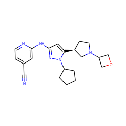 N#Cc1ccnc(Nc2cc([C@H]3CCN(C4COC4)C3)n(C3CCCC3)n2)c1 ZINC000473154445