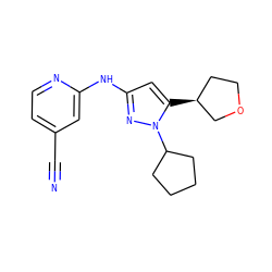 N#Cc1ccnc(Nc2cc([C@H]3CCOC3)n(C3CCCC3)n2)c1 ZINC000473160675