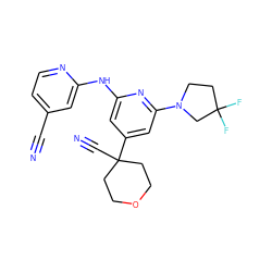 N#Cc1ccnc(Nc2cc(C3(C#N)CCOCC3)cc(N3CCC(F)(F)C3)n2)c1 ZINC000207255481