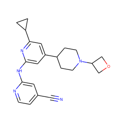 N#Cc1ccnc(Nc2cc(C3CCN(C4COC4)CC3)cc(C3CC3)n2)c1 ZINC000299872078