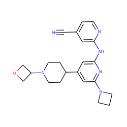 N#Cc1ccnc(Nc2cc(C3CCN(C4COC4)CC3)cc(N3CCC3)n2)c1 ZINC000207085066