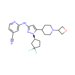 N#Cc1ccnc(Nc2cc(C3CCN(C4COC4)CC3)n([C@H]3CCC(F)(F)C3)n2)c1 ZINC000473160623