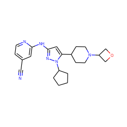 N#Cc1ccnc(Nc2cc(C3CCN(C4COC4)CC3)n(C3CCCC3)n2)c1 ZINC000263620468