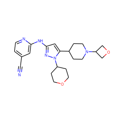 N#Cc1ccnc(Nc2cc(C3CCN(C4COC4)CC3)n(C3CCOCC3)n2)c1 ZINC000473154710