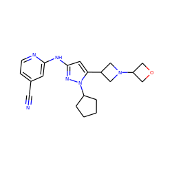 N#Cc1ccnc(Nc2cc(C3CN(C4COC4)C3)n(C3CCCC3)n2)c1 ZINC000473153533