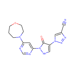 N#Cc1cn(-c2c[nH]n(-c3cc(N4CCCOCC4)ncn3)c2=O)nn1 ZINC000096176111