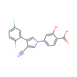 N#Cc1cn(-c2ccc(C(=O)O)c(O)c2)cc1-c1cc(F)ccc1F ZINC000200834388