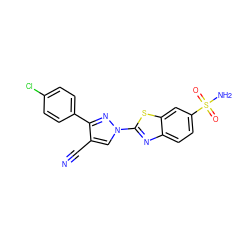 N#Cc1cn(-c2nc3ccc(S(N)(=O)=O)cc3s2)nc1-c1ccc(Cl)cc1 ZINC000299840126