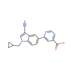 N#Cc1cn(CC2CC2)c2ccc(-c3cc(C(=O)O)ccn3)cc12 ZINC000068266919
