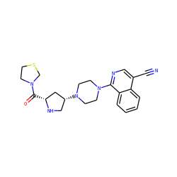 N#Cc1cnc(N2CCN([C@@H]3CN[C@H](C(=O)N4CCSC4)C3)CC2)c2ccccc12 ZINC000084687929