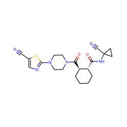 N#Cc1cnc(N2CCN(C(=O)[C@@H]3CCCC[C@H]3C(=O)NC3(C#N)CC3)CC2)s1 ZINC000084672077