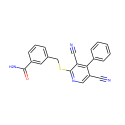 N#Cc1cnc(SCc2cccc(C(N)=O)c2)c(C#N)c1-c1ccccc1 ZINC000113381770