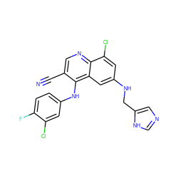 N#Cc1cnc2c(Cl)cc(NCc3cnc[nH]3)cc2c1Nc1ccc(F)c(Cl)c1 ZINC000096901644