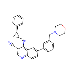 N#Cc1cnc2ccc(-c3cccc(CN4CCOCC4)c3)cc2c1N[C@@H]1C[C@H]1c1ccccc1 ZINC000028952928