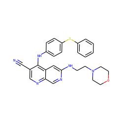 N#Cc1cnc2cnc(NCCN3CCOCC3)cc2c1Nc1ccc(Sc2ccccc2)cc1 ZINC000028529567