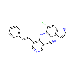 N#Cc1cncc(/C=C/c2ccccc2)c1Nc1cc2cc[nH]c2cc1Cl ZINC000045300978