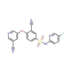 N#Cc1cncc(Oc2ccc(S(=O)(=O)Nc3ccc(F)cn3)cc2C#N)c1 ZINC000473201067