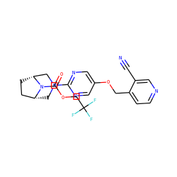 N#Cc1cnccc1COc1cnc(N2C[C@@H]3CC[C@H](C2)N3C(=O)OCC(F)(F)F)nc1 ZINC000096269997