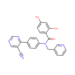 N#Cc1cncnc1-c1ccc(N(Cc2cccnc2)C(=O)c2ccc(O)cc2O)cc1 ZINC000653681691