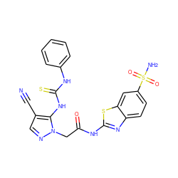 N#Cc1cnn(CC(=O)Nc2nc3ccc(S(N)(=O)=O)cc3s2)c1NC(=S)Nc1ccccc1 ZINC000473099602