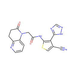 N#Cc1csc(NC(=O)CN2C(=O)CCc3ncccc32)c1-c1ncn[nH]1 ZINC000072179072