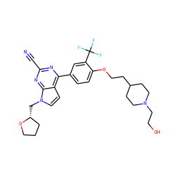 N#Cc1nc(-c2ccc(OCCC3CCN(CCO)CC3)c(C(F)(F)F)c2)c2ccn(C[C@@H]3CCCO3)c2n1 ZINC001772580694