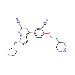 N#Cc1nc(-c2ccc(OCCC3CCNCC3)c(C#N)c2)c2ccn(C[C@@H]3CCOC3)c2n1 ZINC001772593058