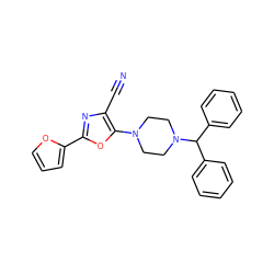 N#Cc1nc(-c2ccco2)oc1N1CCN(C(c2ccccc2)c2ccccc2)CC1 ZINC000020390902