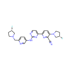 N#Cc1nc(-c2ccnc(Nc3ccc(CN4CC[C@H](F)C4)nc3)n2)ccc1N1CC[C@H](F)C1 ZINC000221979555