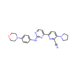 N#Cc1nc(-c2ccnc(Nc3ccc(N4CCOCC4)cc3)n2)ccc1N1CCCC1 ZINC000221971176