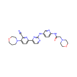 N#Cc1nc(-c2ccnc(Nc3ccc(NC(=O)CN4CCOCC4)nc3)n2)ccc1N1CCCOCC1 ZINC000223223146