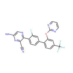 N#Cc1nc(N)cnc1-c1ccc(-c2ccc(C(F)(F)F)cc2Oc2ncccn2)cc1F ZINC000224754246