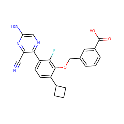 N#Cc1nc(N)cnc1-c1ccc(C2CCC2)c(OCc2cccc(C(=O)O)c2)c1F ZINC000212139849