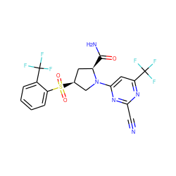 N#Cc1nc(N2C[C@@H](S(=O)(=O)c3ccccc3C(F)(F)F)C[C@H]2C(N)=O)cc(C(F)(F)F)n1 ZINC000168517521