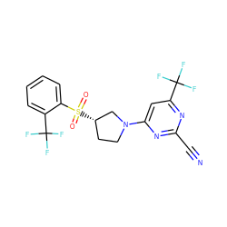 N#Cc1nc(N2CC[C@H](S(=O)(=O)c3ccccc3C(F)(F)F)C2)cc(C(F)(F)F)n1 ZINC000168478838